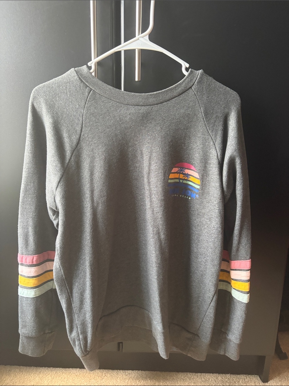 Ron Jon Gray Crewneck Sweatshirt with Sunset Stripe Details
